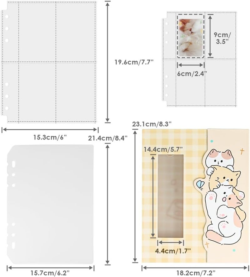 baskiss A5 Kpop Photocard Binder with 30 4-Pocket Pages and One Divider, Cute 120 Pockets 6 Ring Card Holder Album Snug Fit for Standard Idol Photocards, Polaroids, Photos (Yellow Kitten) - Image 3